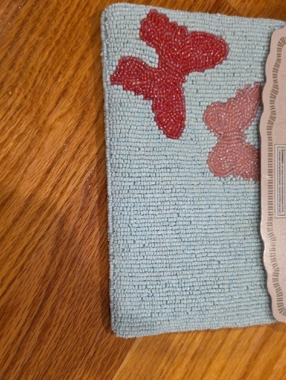 Handmade Beaded Butterfly Wristlet Clutch - Light Blue